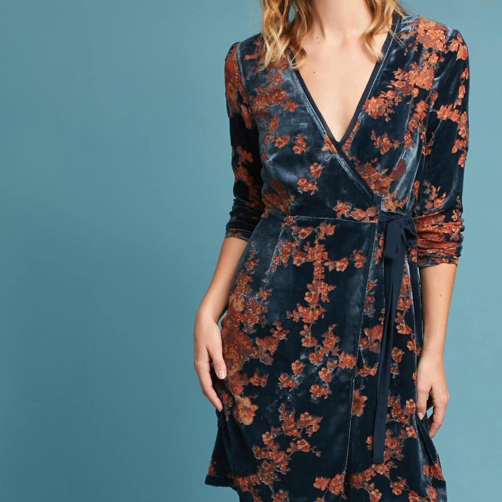 NWT Eri + Ali Enya Blue Velvet Wrap Dress XS